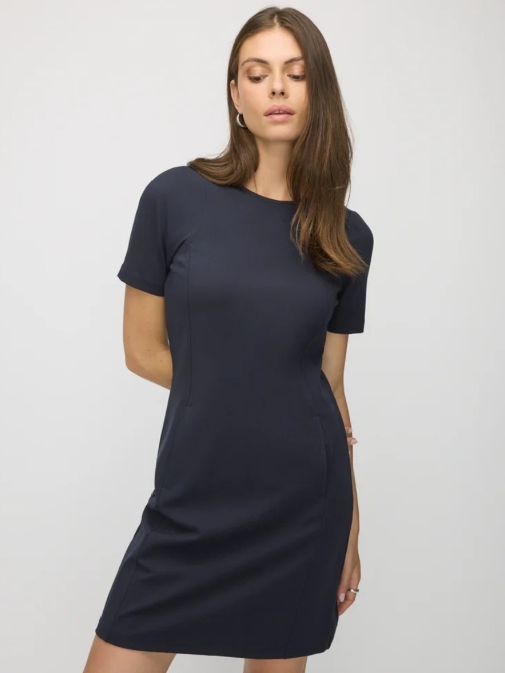 Kit and Ace Short-Sleeve Navy Fit-and-Flare Midi Dress